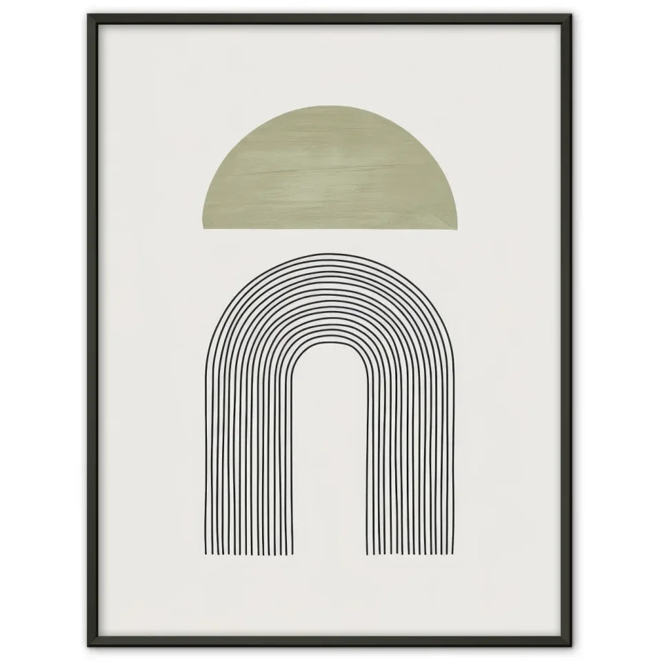 Minimalistisches Poster mit grünem Halbkreis und schwarzen Linien