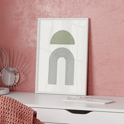 Minimalistisches Poster mit grünem Halbkreis und schwarzen Linien