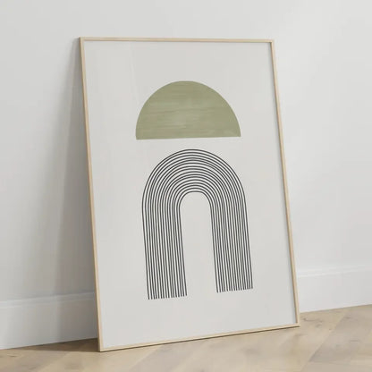 Minimalistisches Poster mit grünem Halbkreis und schwarzen Linien