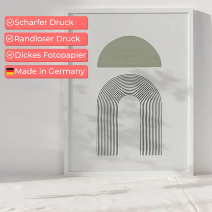 Minimalistisches Poster mit grünem Halbkreis und schwarzen Linien