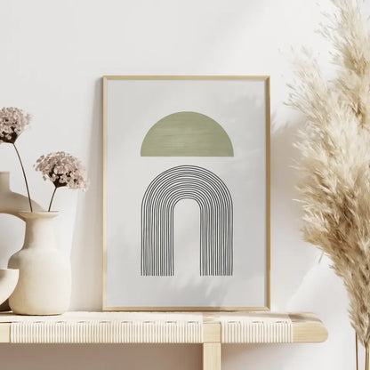 Minimalistisches Poster mit grünem Halbkreis und schwarzen Linien