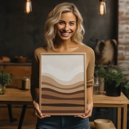 Minimales Kunstposter mit Brauntönen und Licht für ruhige Räume