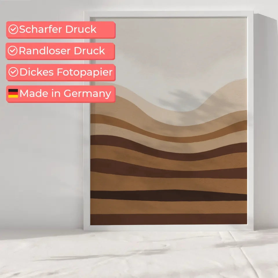 Minimales Kunstposter mit Brauntönen und Licht für ruhige Räume