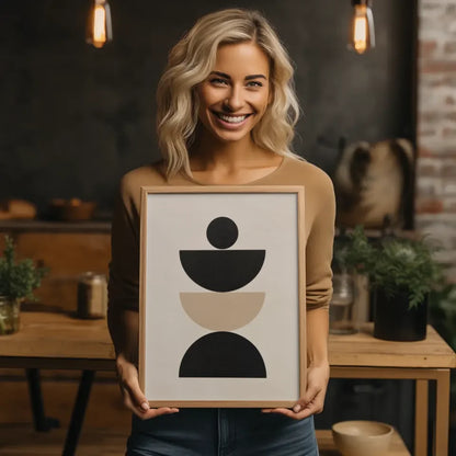 Minimalistisches Poster mit geometrischen Formen in Beige und Schwarz