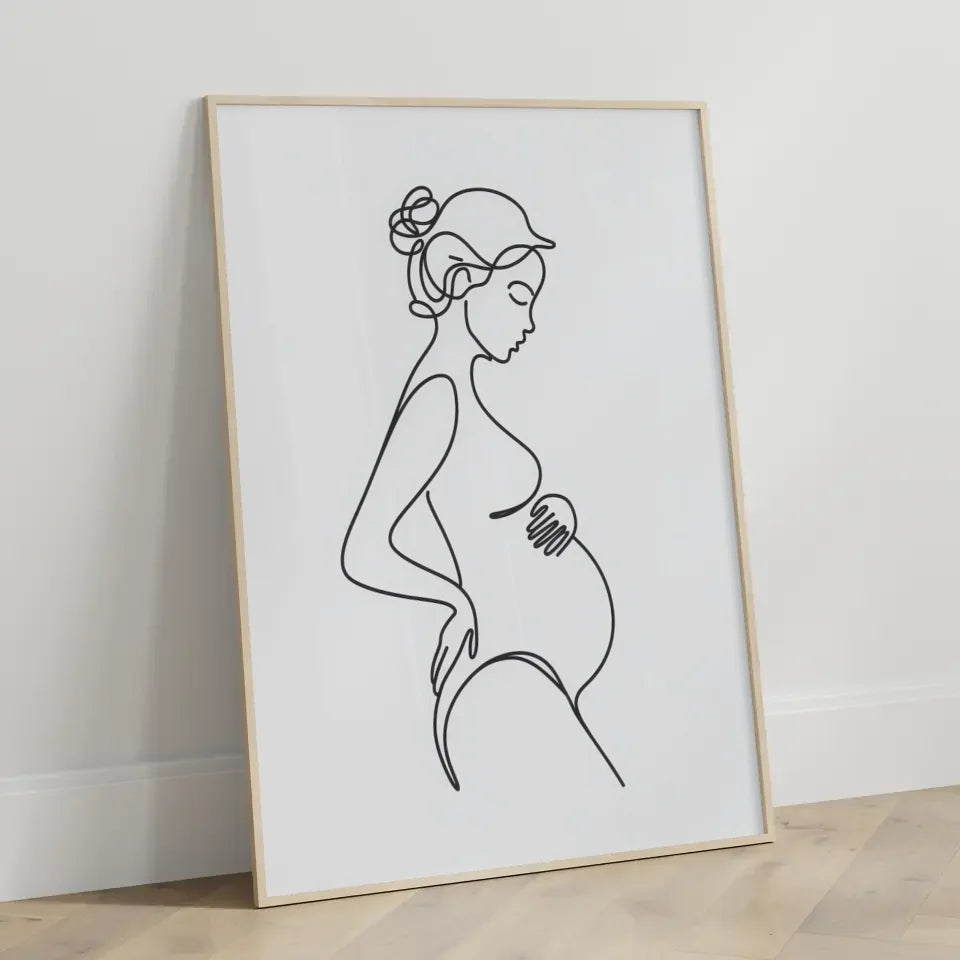 Minimalistischer Poster einer schwangeren Frau im Seitenprofil