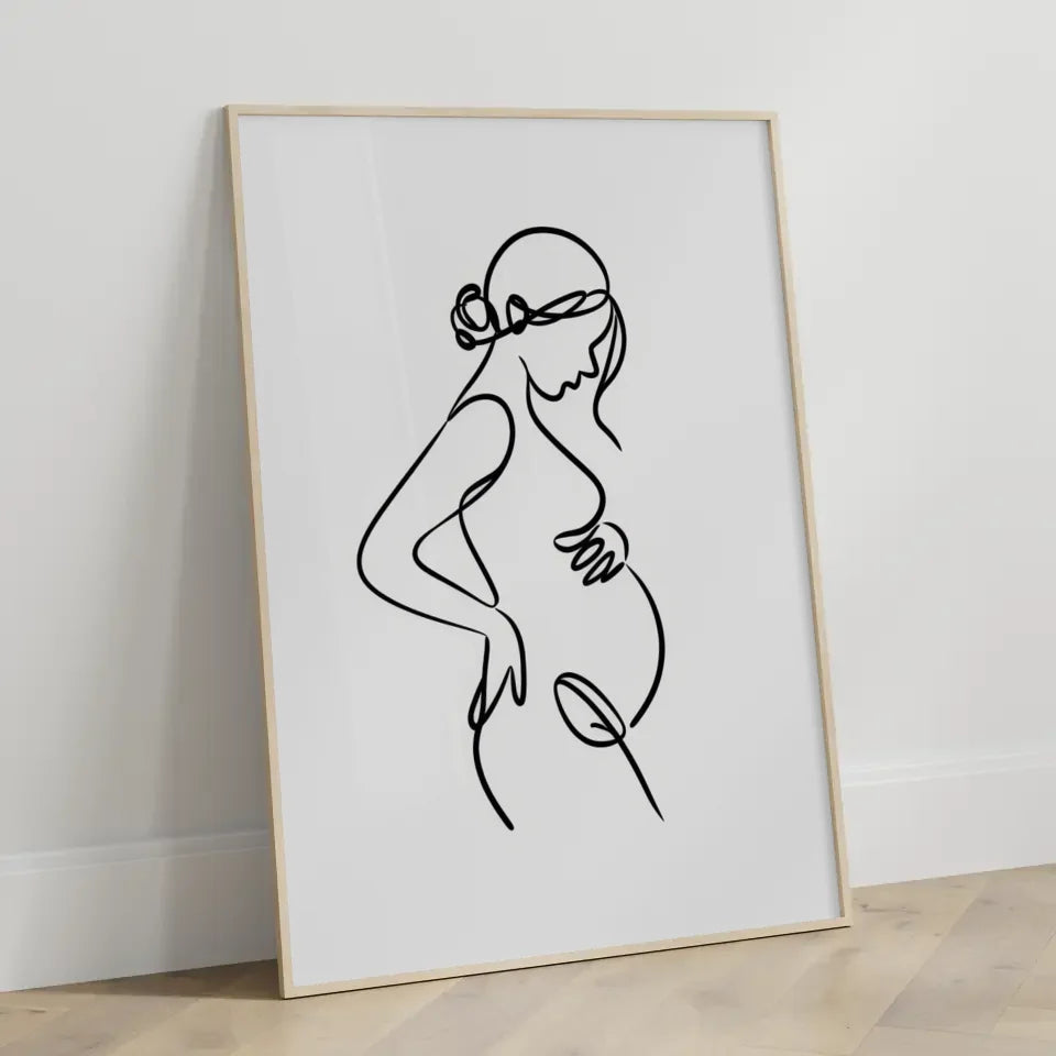Minimalistischer Poster einer schwangeren Frau im Seitenprofil