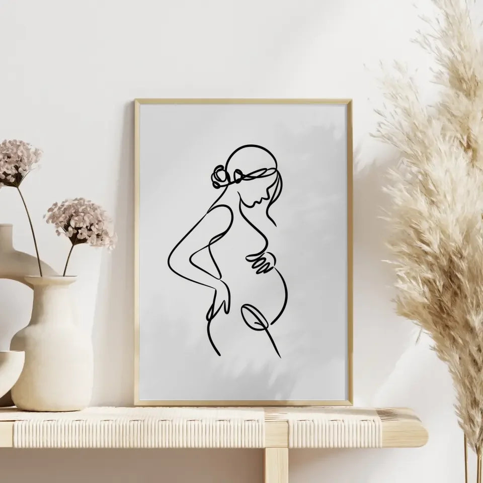 Minimalistischer Poster einer schwangeren Frau im Seitenprofil