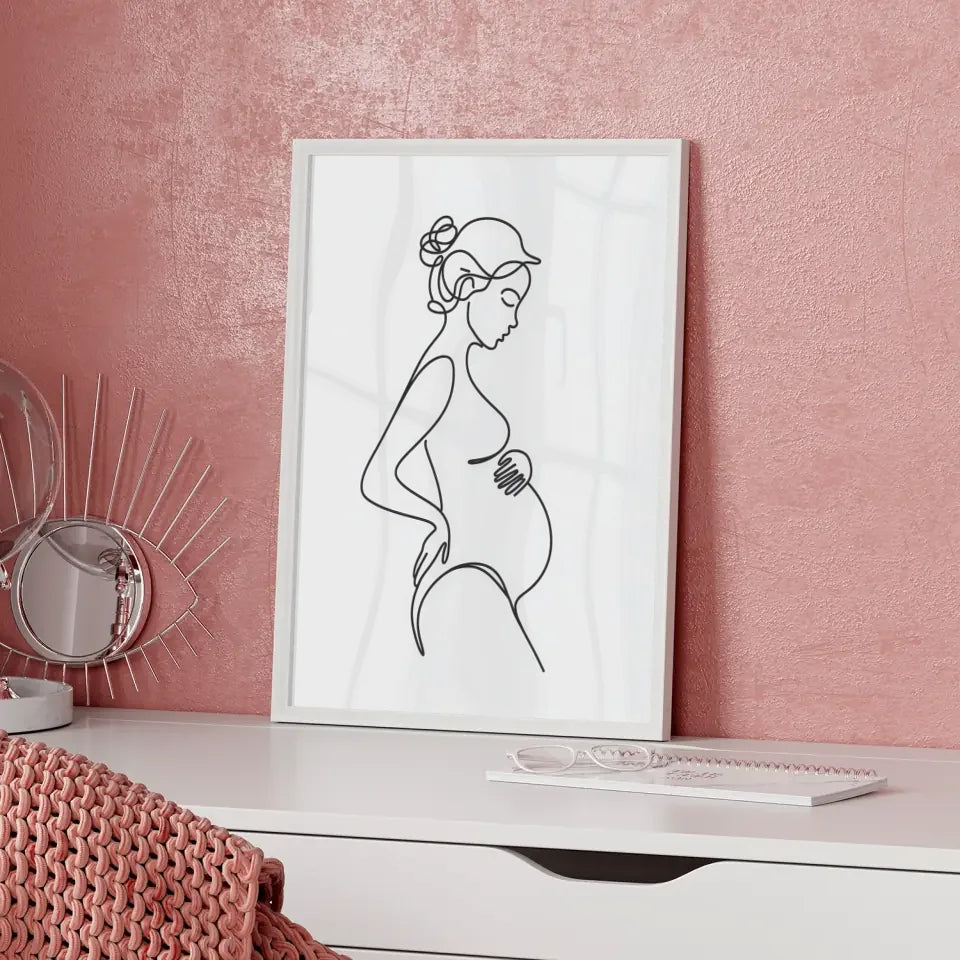 Minimalistischer Poster einer schwangeren Frau im Seitenprofil
