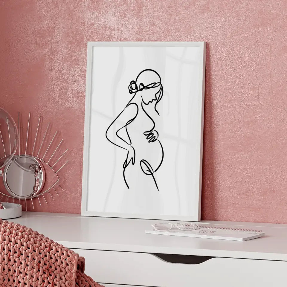 Minimalistischer Poster einer schwangeren Frau im Seitenprofil
