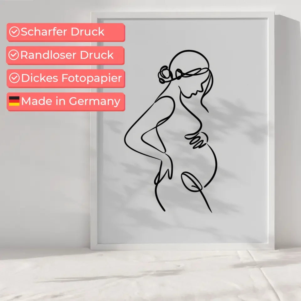 Minimalistischer Poster einer schwangeren Frau im Seitenprofil