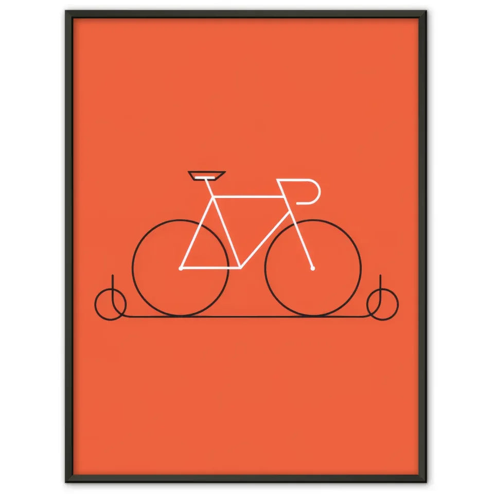 Minimalistisches Fahrrad Poster mit orangefarbenem Hintergrund kaufen