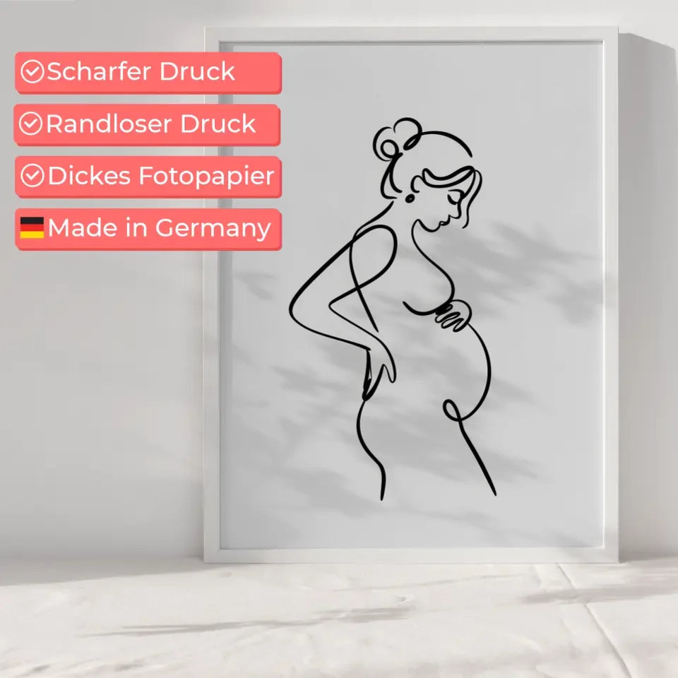 Minimalistisches Poster schwangere Frau Einzelstrichzeichnung 30x40 cm
