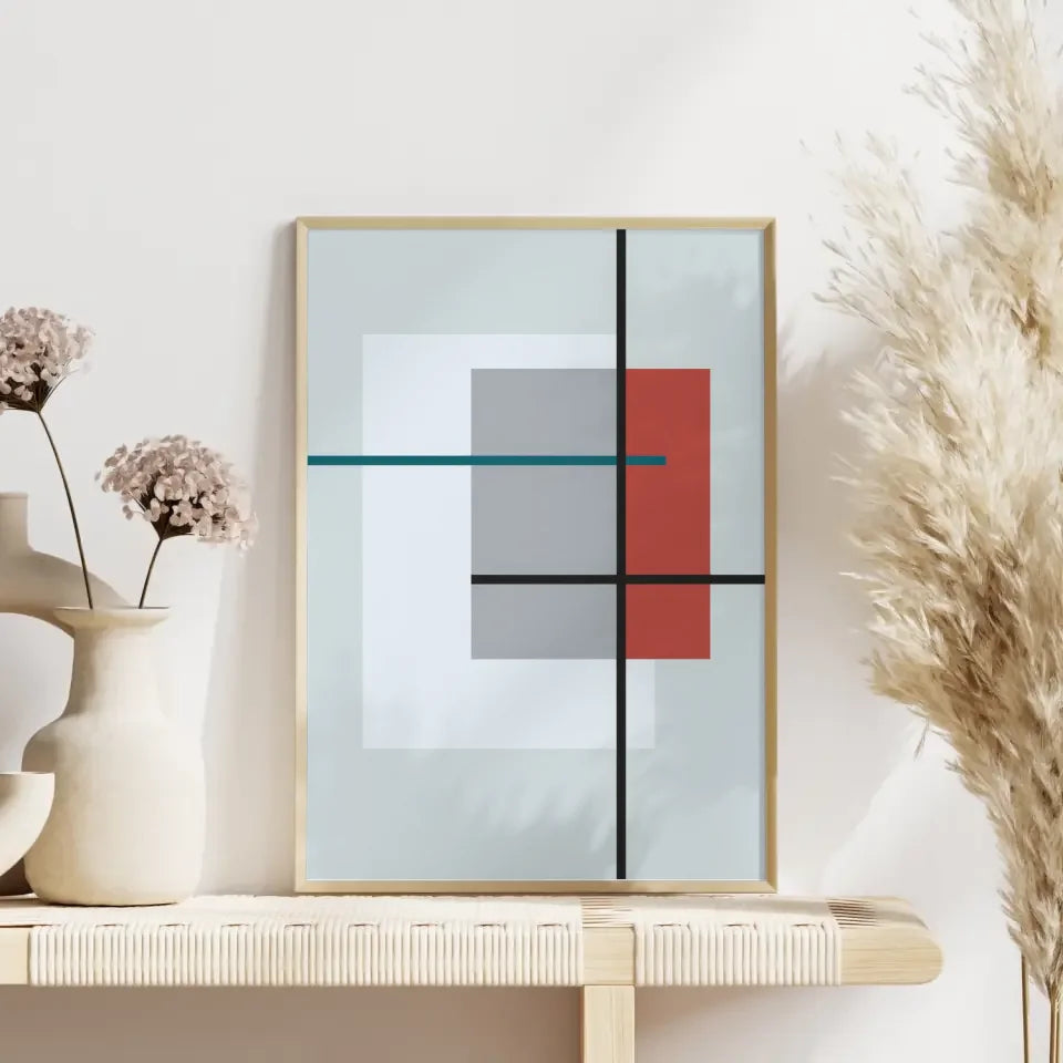 Minimalistisches Poster mit Linien und Rechtecken in harmonischen Farben