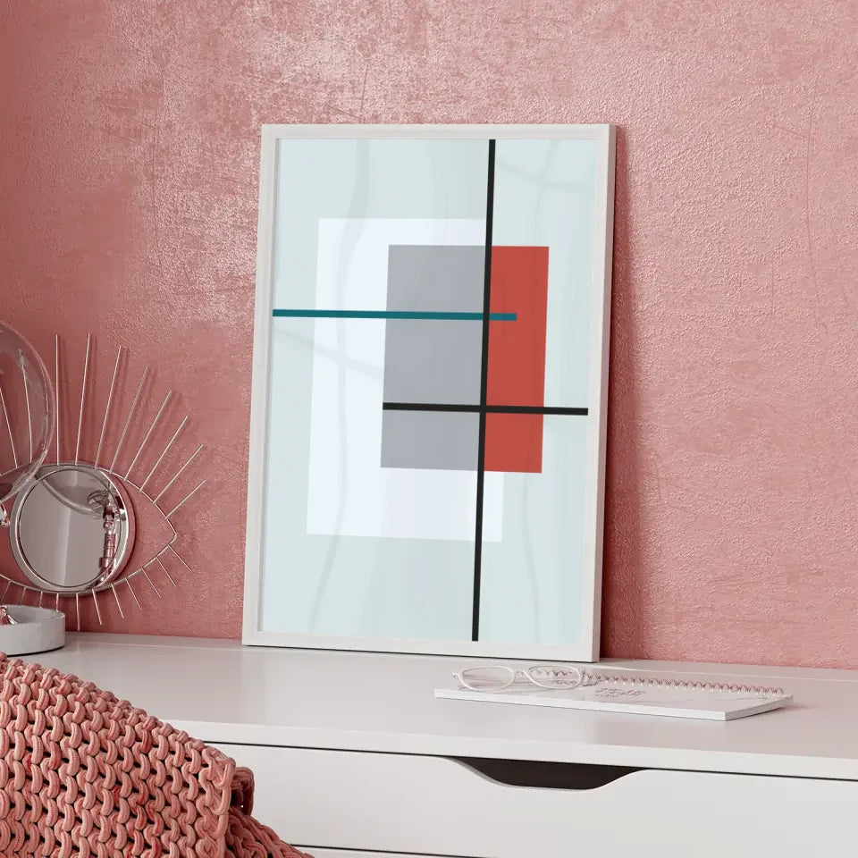 Minimalistisches Poster mit Linien und Rechtecken in harmonischen Farben