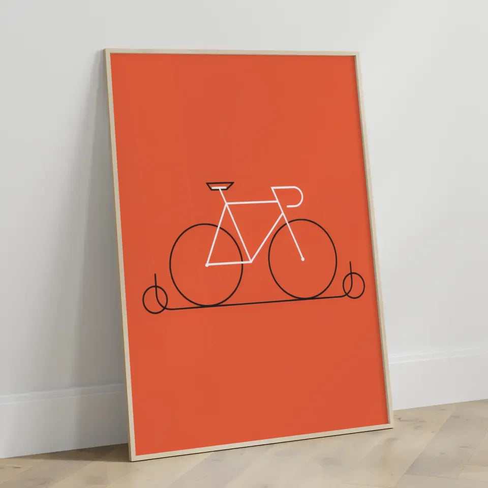 Minimalistisches Fahrrad Poster mit orangefarbenem Hintergrund kaufen