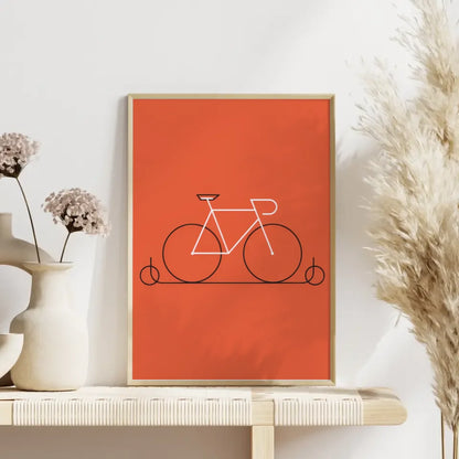 Minimalistisches Fahrrad Poster mit orangefarbenem Hintergrund kaufen