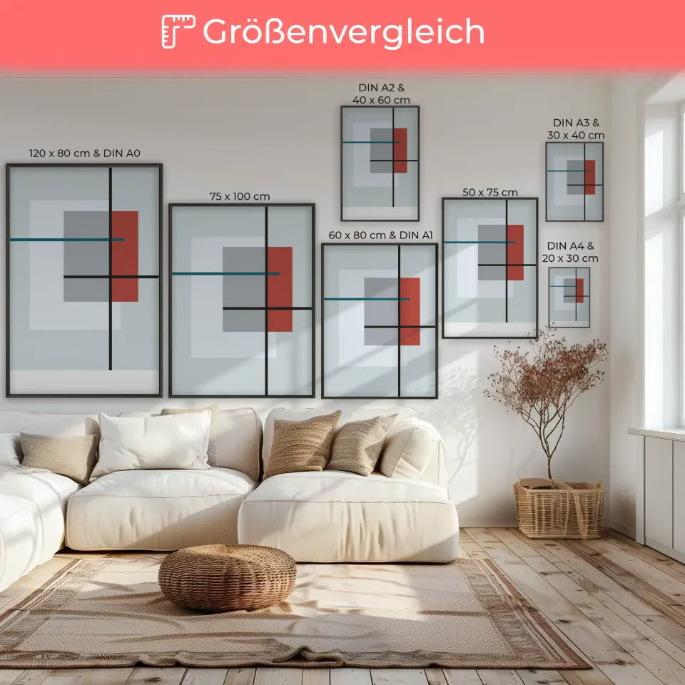 Minimalistisches Poster mit Linien und Rechtecken in harmonischen Farben