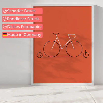 Minimalistisches Fahrrad Poster mit orangefarbenem Hintergrund kaufen