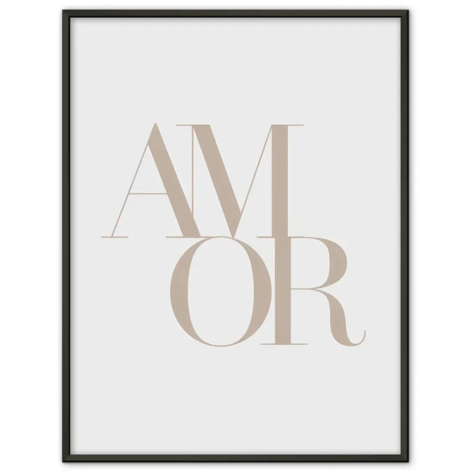 Minimalistisches Poster AMOR in Beige und Weiß für modernes Design