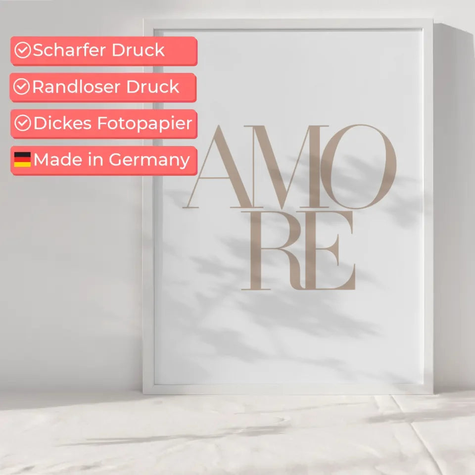 Minimalistisches AMORE Poster in Beige Hellbraun für jeden Raum