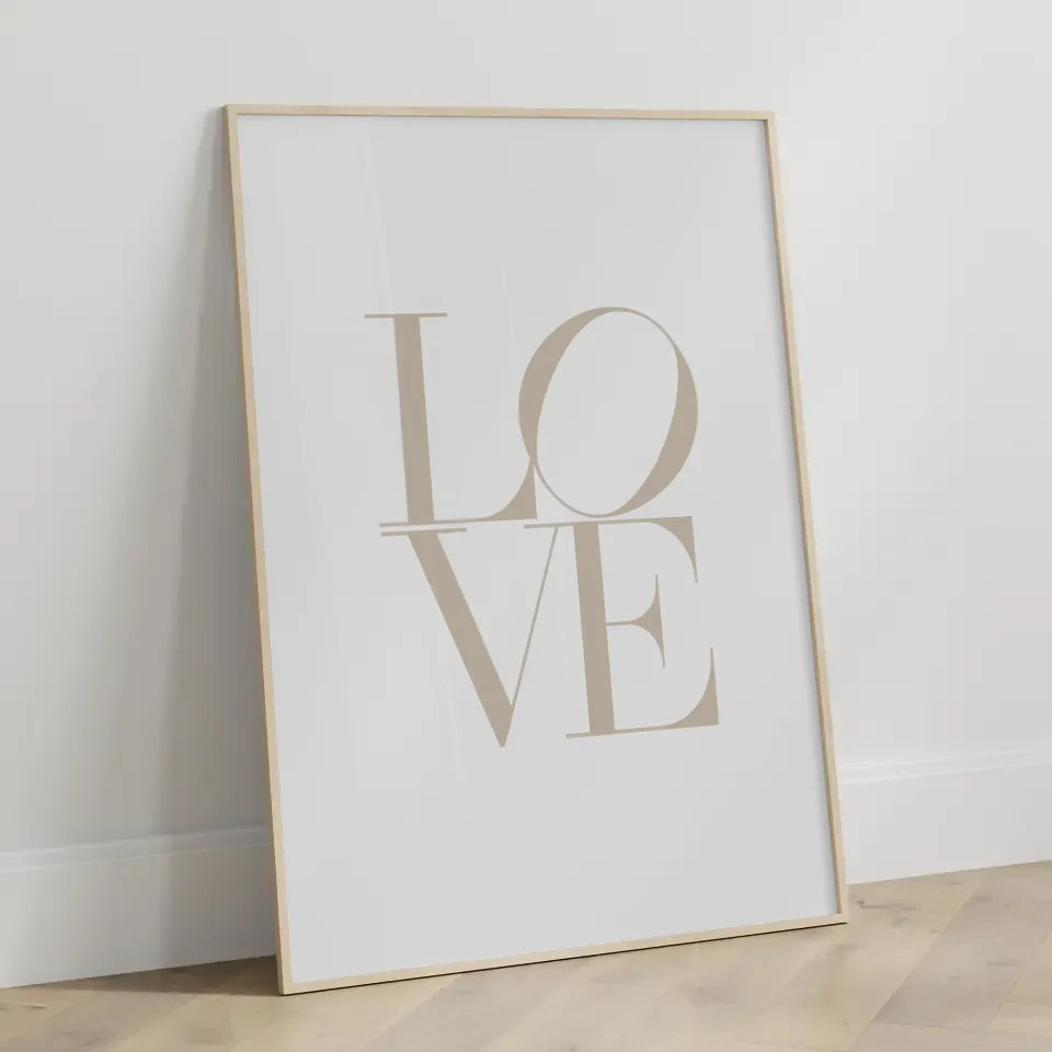 Minimalistisches LOVE Poster in Beige Hellbraun auf Weiß kaufen