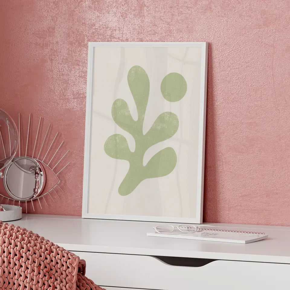 Minimalistisches Poster mit abstrakter Form in hellem Grün