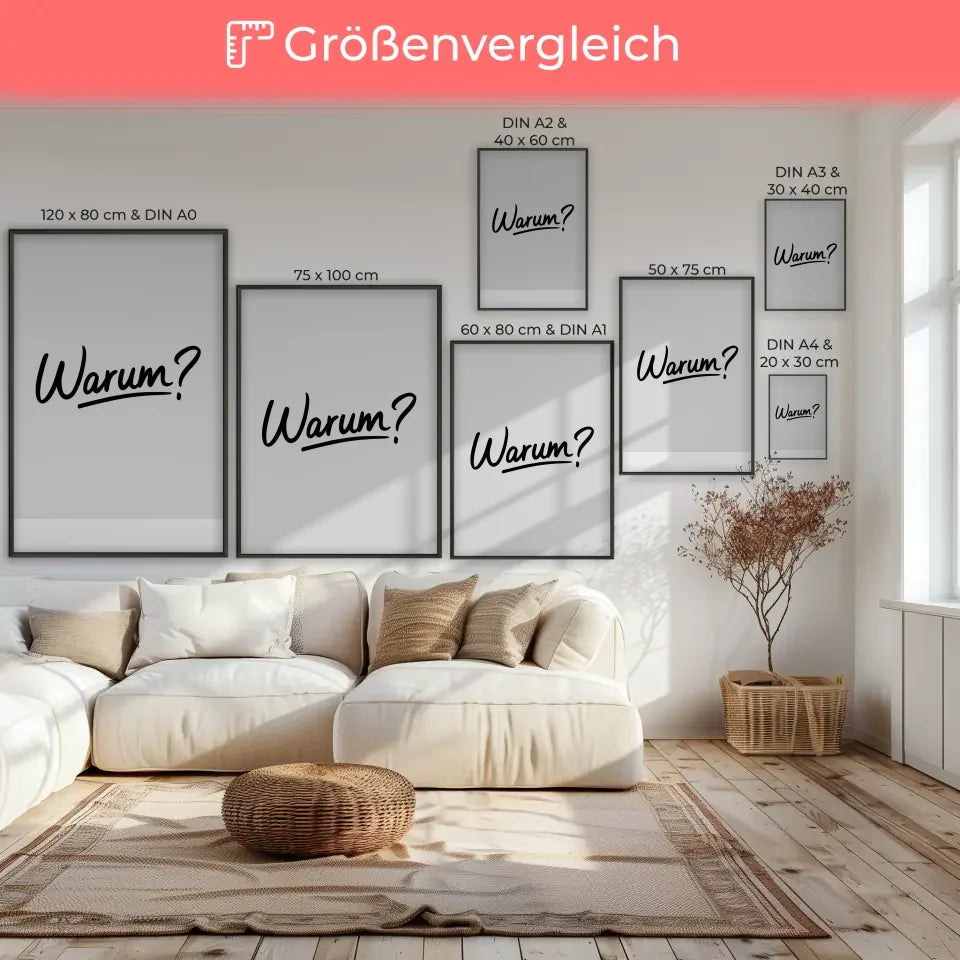 Poster mit minimalistischer Schrift Warum für warmes Zuhause gestalten