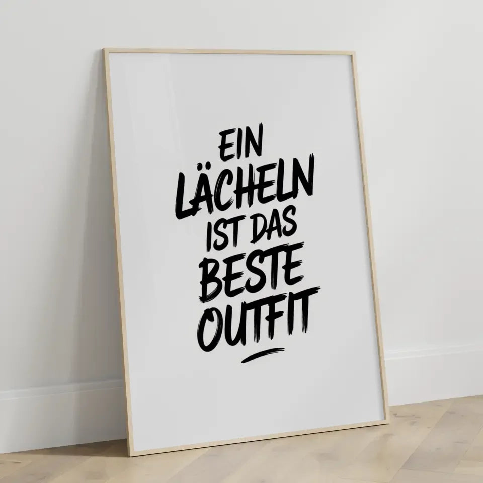 Poster mit Zitat Ein Lächeln ist das beste Outfit minimalistisches Design