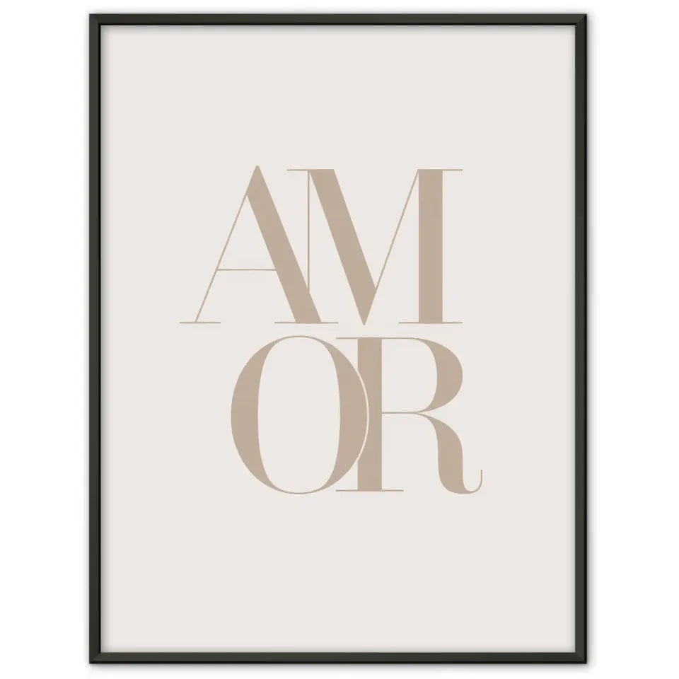 Minimalistisches Poster mit AMOR in Beige für moderne Wände