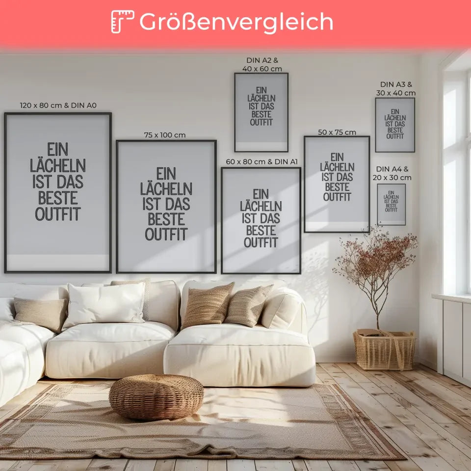 Poster mit Zitat Ein Lächeln ist das beste Outfit minimalistisches Design