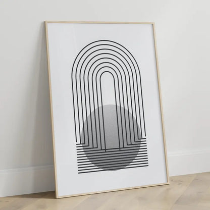 Minimalistisches Poster mit Linien und kreisförmigem Design in grau