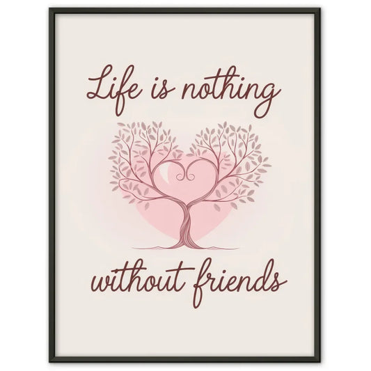 Poster mit stilisiertem Baum Herz und Handschrift für Freundschaft