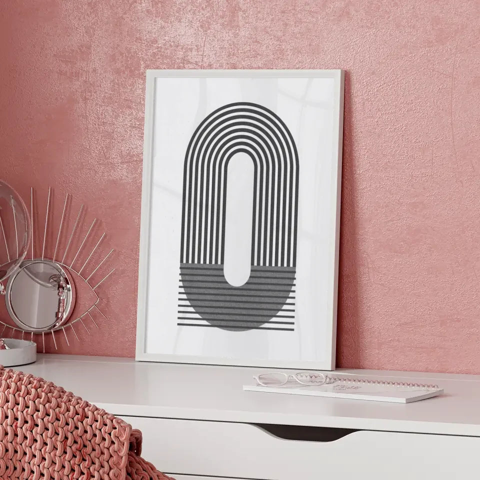 Minimalistisches Poster mit Linien und kreisförmigem Design in grau