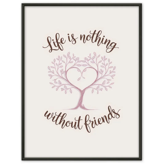 Poster mit stilisiertem Baum Herz und Handschrift für Freundschaft