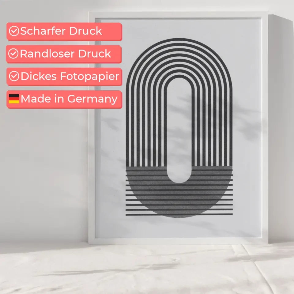 Minimalistisches Poster mit Linien und kreisförmigem Design in grau