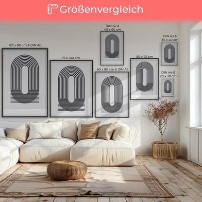 Minimalistisches Poster mit Linien und kreisförmigem Design in grau