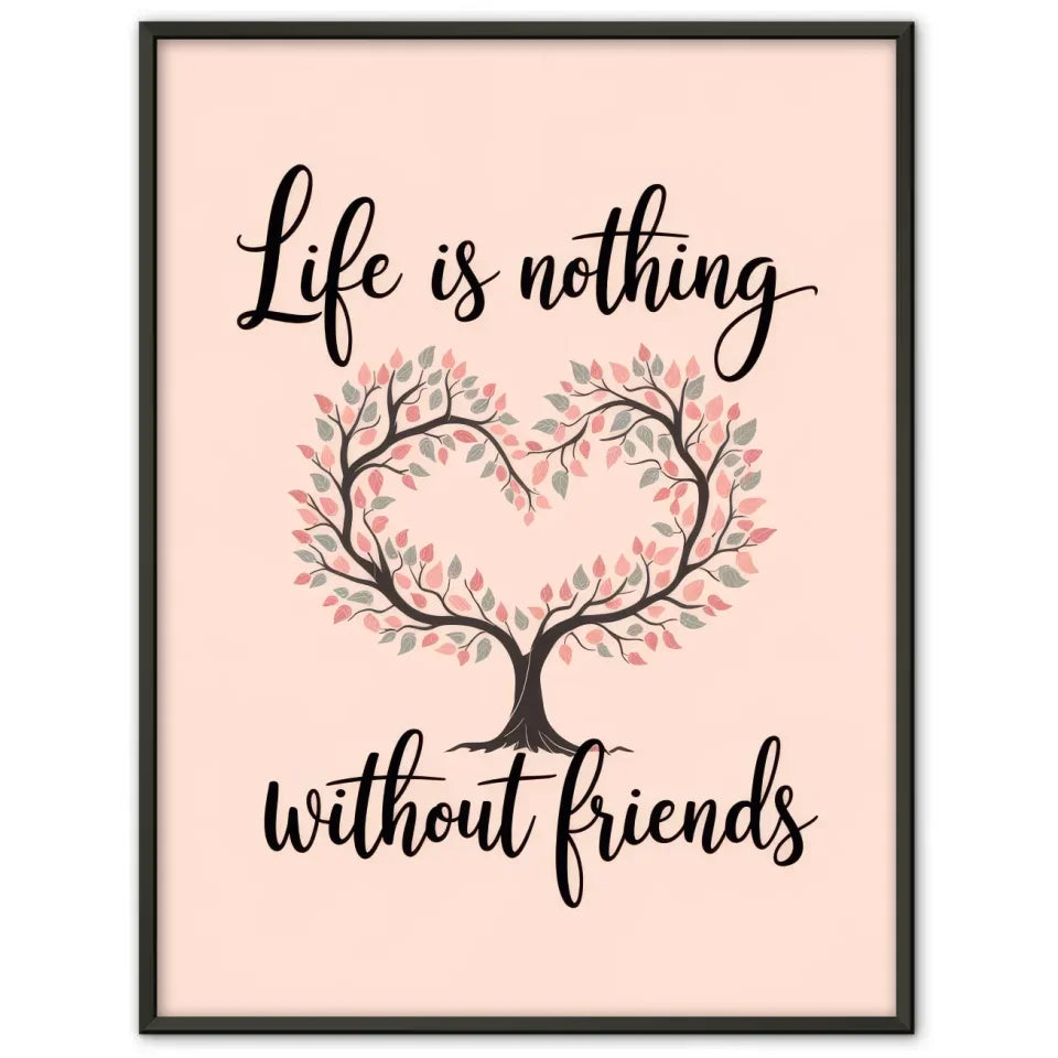 Poster mit stilisiertem Baum Herz und Handschrift für Freundschaft