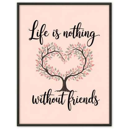 Poster mit stilisiertem Baum Herz und Handschrift für Freundschaft