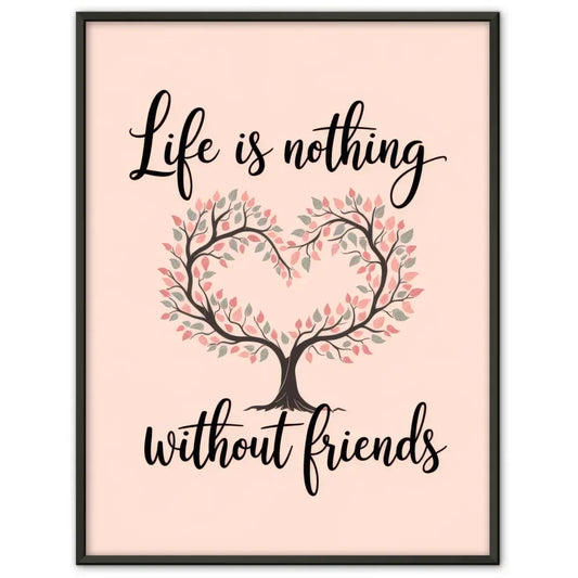 Poster mit stilisiertem Baum Herz und Handschrift für Freundschaft