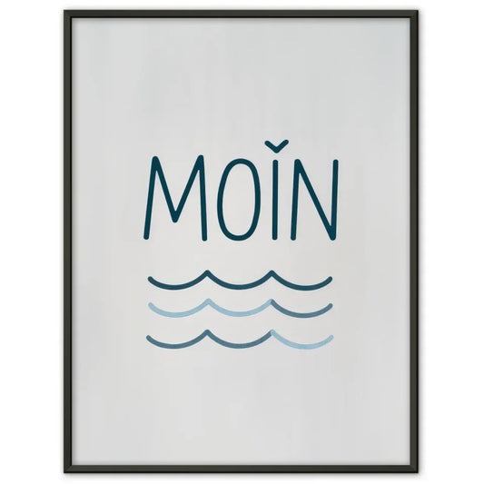 Minimalistisches Moin Poster mit Wellenmuster in Blau und Weiß