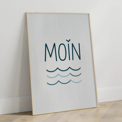 Minimalistisches Moin Poster mit Wellenmuster in Blau und Weiß