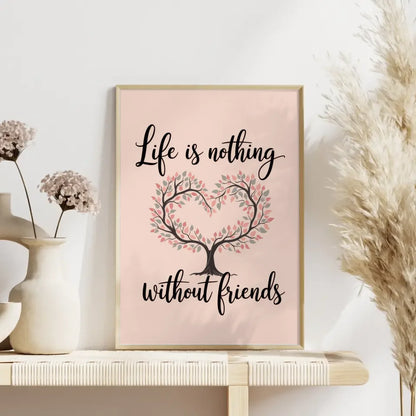 Poster mit stilisiertem Baum Herz und Handschrift für Freundschaft