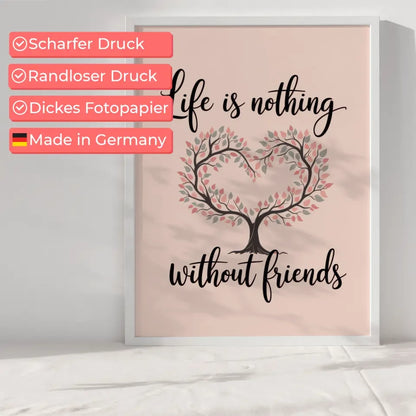 Poster mit stilisiertem Baum Herz und Handschrift für Freundschaft