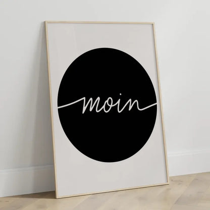 Minimalistisches Poster Moin weißer Text auf schwarzem Hintergrund