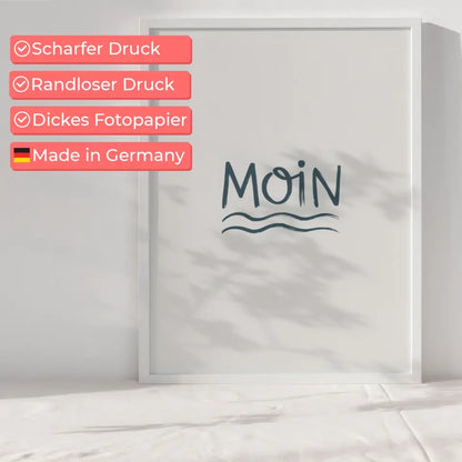 Minimalistisches Moin Poster mit Wellenmuster in Blau und Weiß