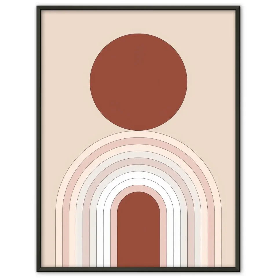 Minimalistisches Poster mit kreisförmigen Elementen in Beige and Rot