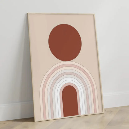 Minimalistisches Poster mit kreisförmigen Elementen in Beige and Rot