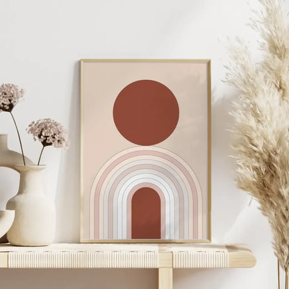 Minimalistisches Poster mit kreisförmigen Elementen in Beige and Rot