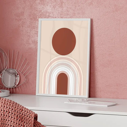 Minimalistisches Poster mit kreisförmigen Elementen in Beige and Rot