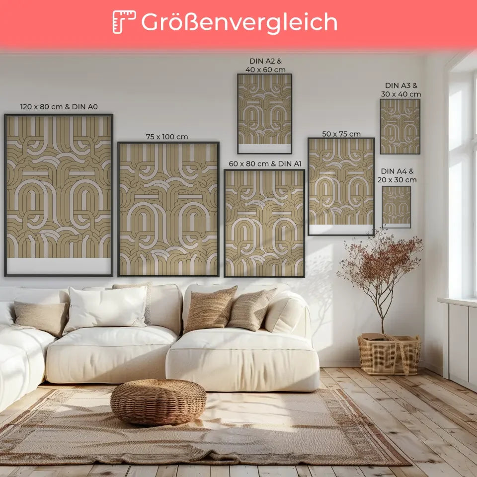 Moderner Poster mit geometrischem Muster in Beige und Weiß